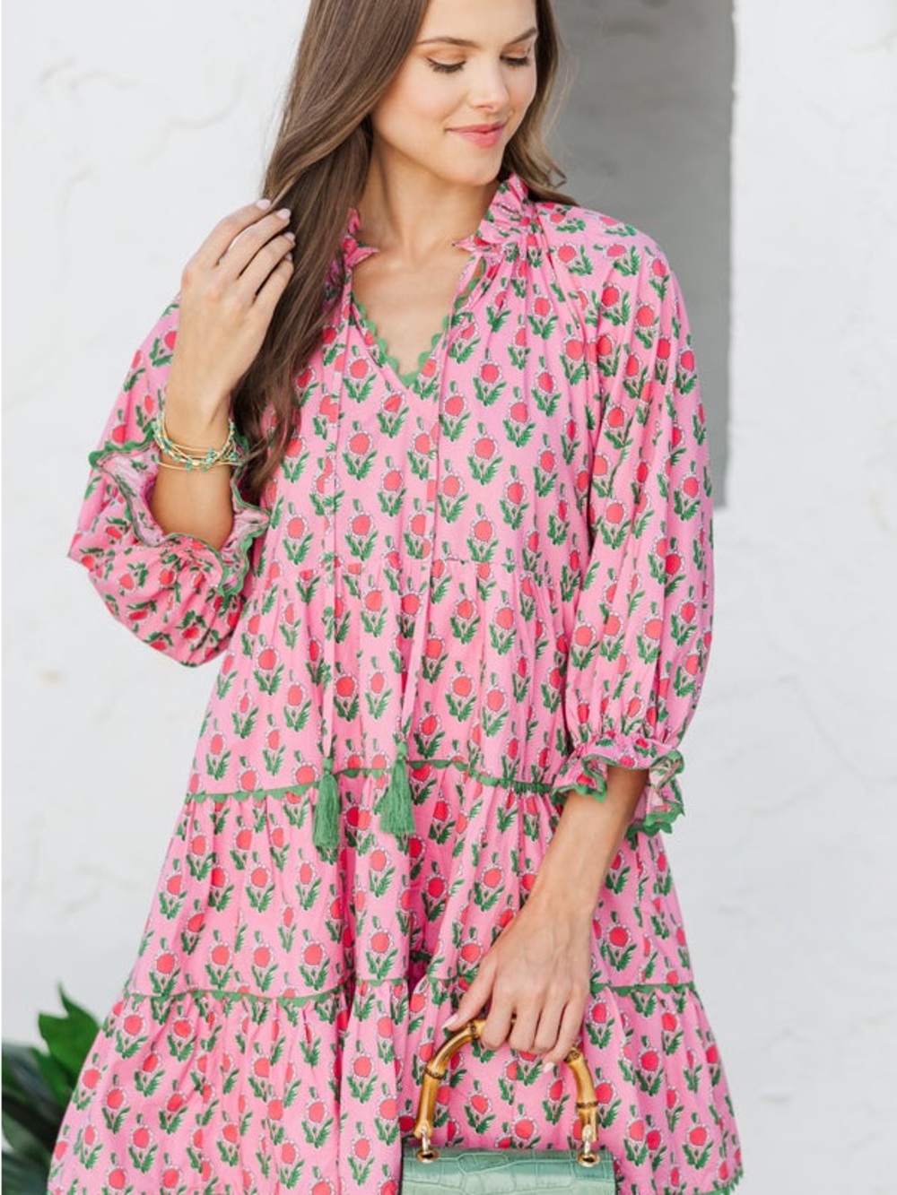 NWT shop the mint Floral Tiered Mini Dress with Green Trim